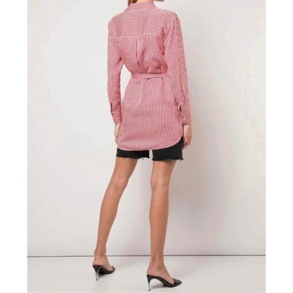 Reformation Jeans Tencel Modal Striped Red White Belted Shirt Mini Dress Medium - Picture 3 of 8